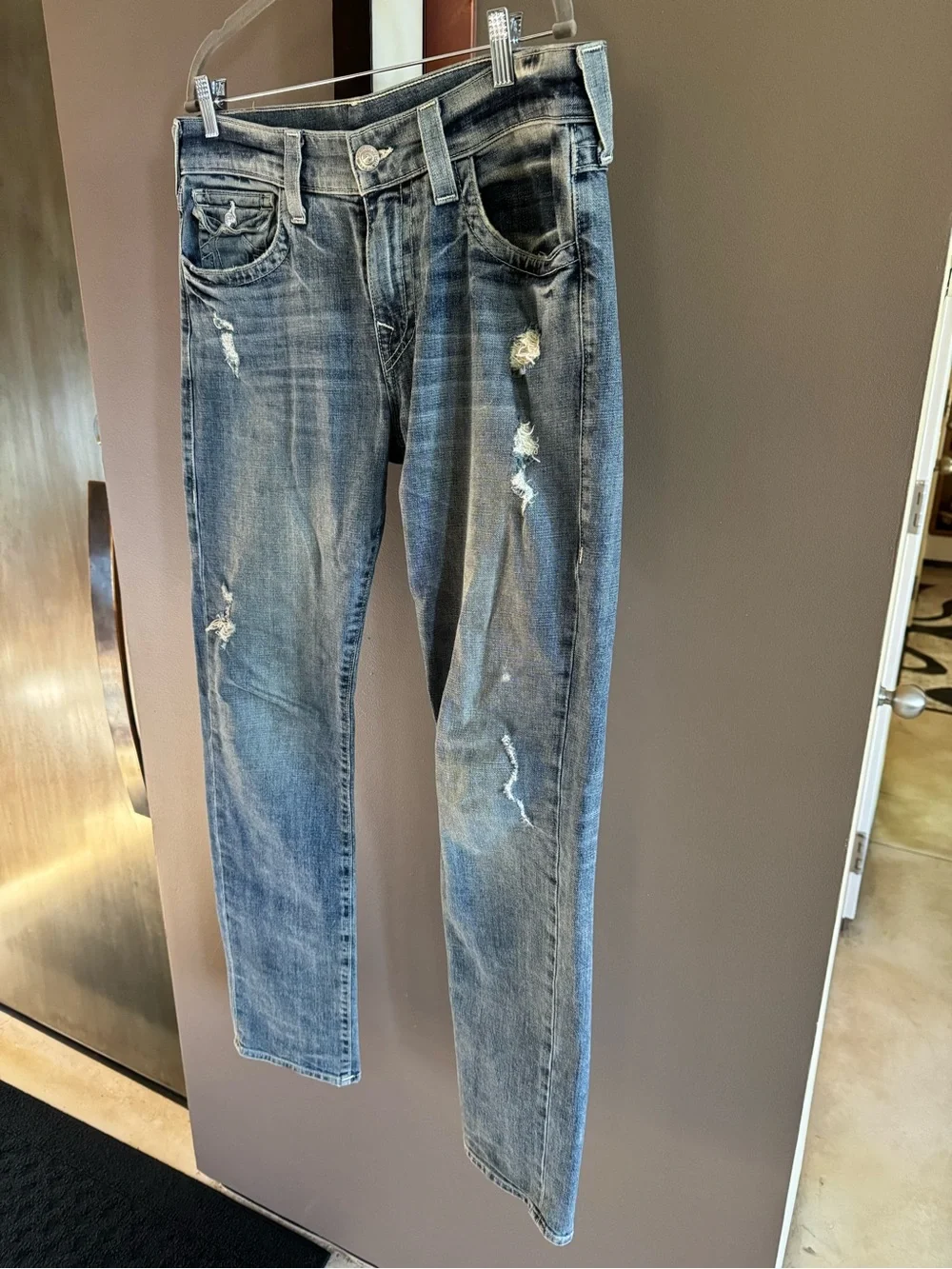 True Religion Geno Relaxed Slim Distressed Flap Pocket Jeans Sz 32